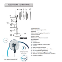 Zephir zng41p ventilatore a piantana ampia base tonda supersilent 45w pale 40cm
