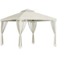 Gazebo da Giardino 3x3m con Zanzariera, Struttura in Metallo e Copertura in Poliestere, Beige