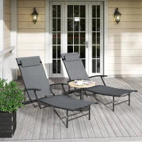 Set 2 Sdraio da Giardino Pieghevoli con Schienale Regolabile su 4 Livelli e Cuscino, Grigio