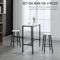 Set 3 Pezzi con Tavolo Rettangolare e 2 Sgabelli da Bar in Truciolato, MDF e Acciaio, Bianco e Nero