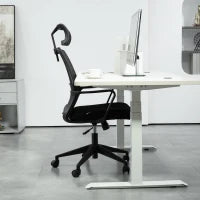 Sedia da Ufficio Ergonomica con Poggiatesta e Altezza Regolabili, Funzione Dondolo e Ruote, Nero