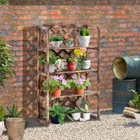 Scaffale Porta Piante da Esterno a 3 Ripiani in Legno di Abete, Portavasi da Interno ed Esterno, Fioriera da Balcone, 80x40x148cm