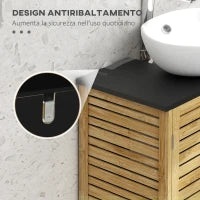 Mobile Sottolavabo Bagno con 2 Ante a Doghe, Porta Asciugamani e Intaglio a U, Legno e Nero