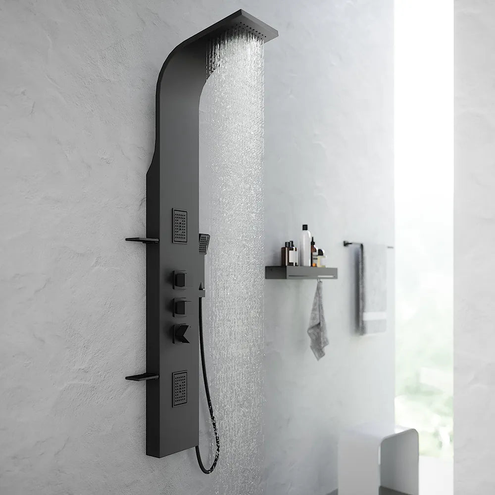 Pannello doccia termostatico in alluminio nero opaco a 3 funzioni | Niagara