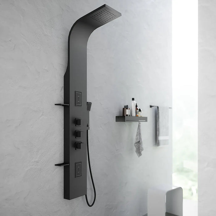 Pannello doccia termostatico in alluminio nero opaco a 3 funzioni | Niagara