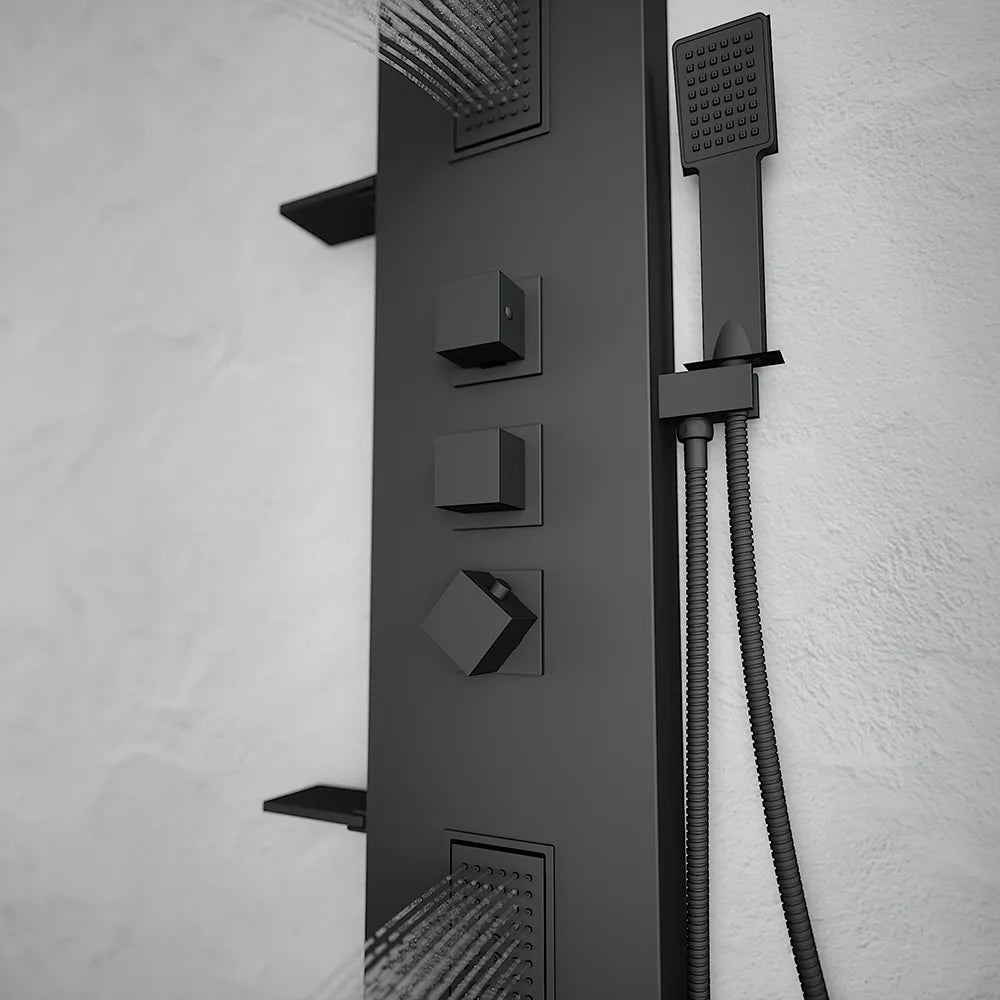 Pannello doccia termostatico in alluminio nero opaco a 3 funzioni | Niagara