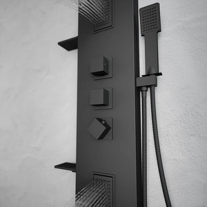 Pannello doccia termostatico in alluminio nero opaco a 3 funzioni | Niagara