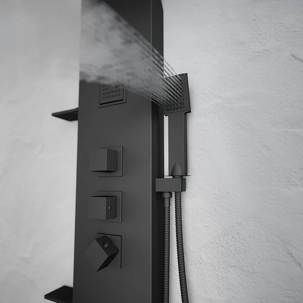 Pannello doccia termostatico in alluminio nero opaco a 3 funzioni | Niagara