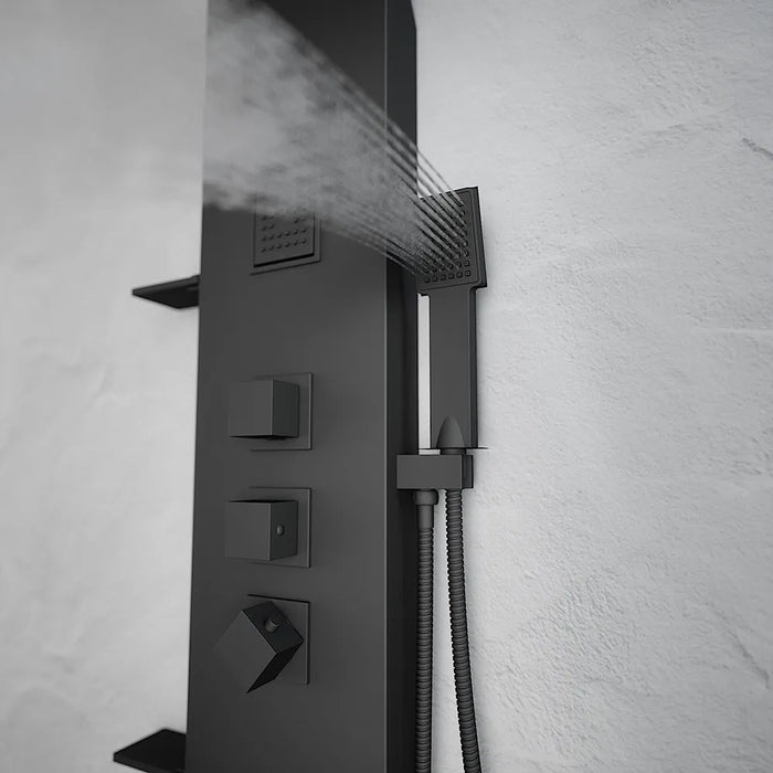 Pannello doccia termostatico in alluminio nero opaco a 3 funzioni | Niagara