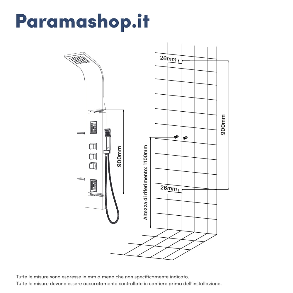 Pannello doccia termostatico in alluminio nero opaco a 3 funzioni | Niagara