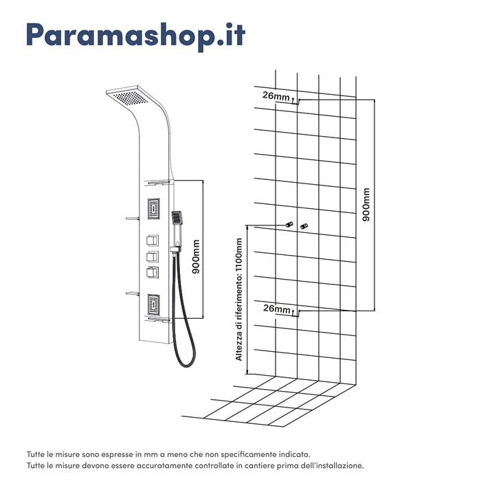 Pannello doccia termostatico in alluminio nero opaco a 3 funzioni | Niagara