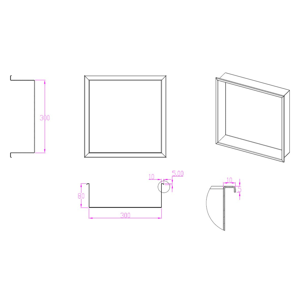 Nicchia da parete 30x30 acciaio spazzolato profondità 8cm glamour