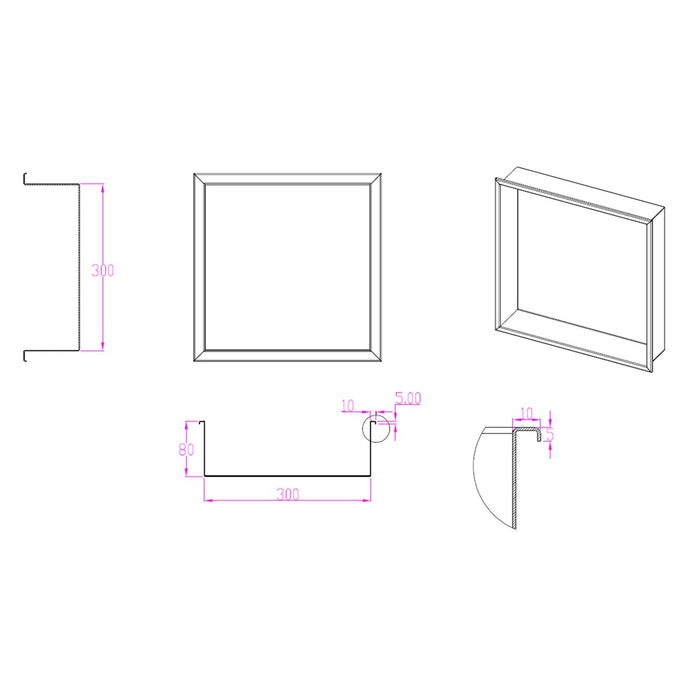 Nicchia da parete 30x30 acciaio spazzolato profondità 8cm glamour
