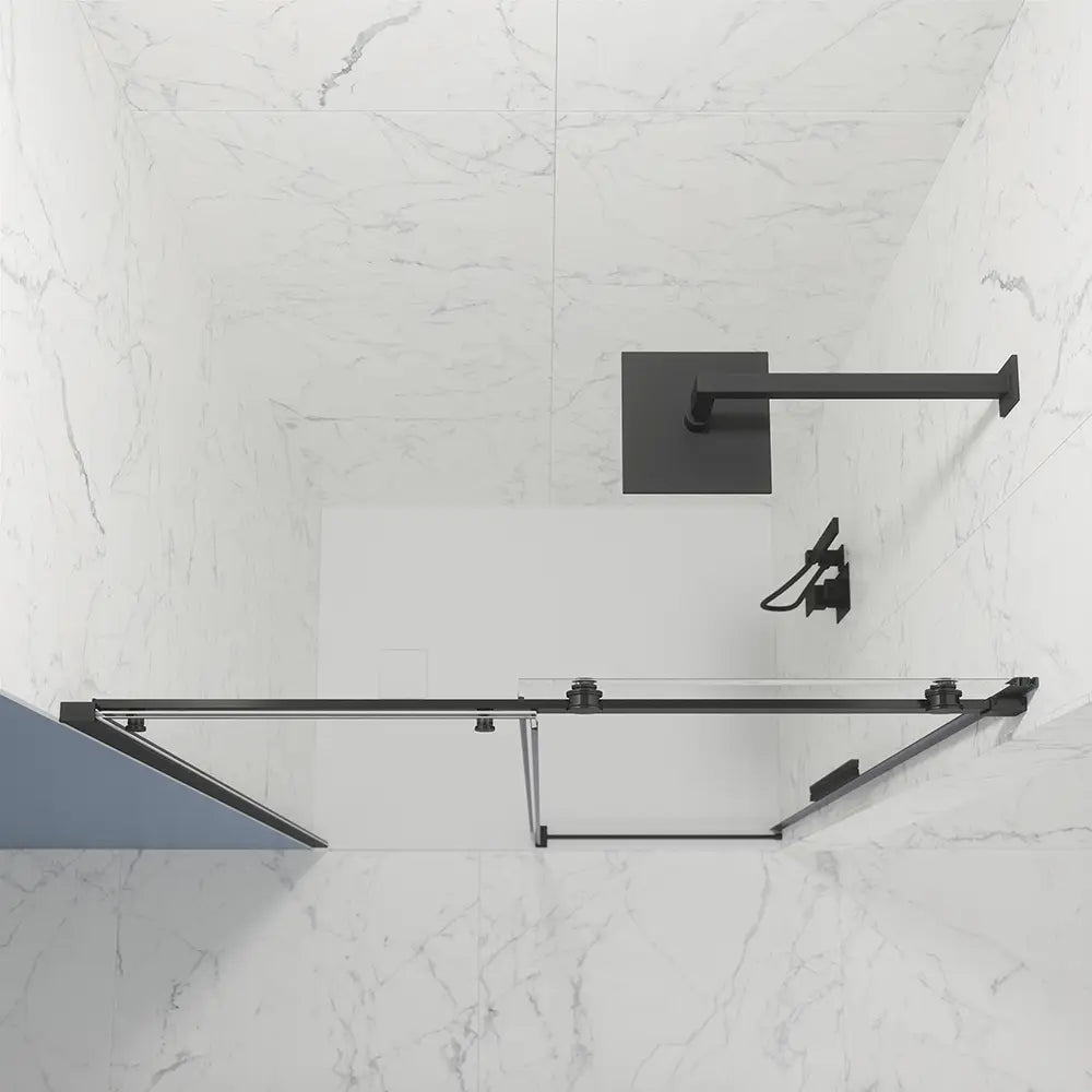 Porta doccia 140cm apertura scorrevole profili nero opaco vetro 8mm trasparente h195 | Creta