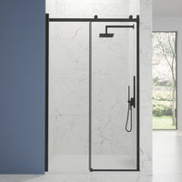 Porta doccia 150cm apertura scorrevole profili nero opaco vetro 8mm trasparente h195 | Creta