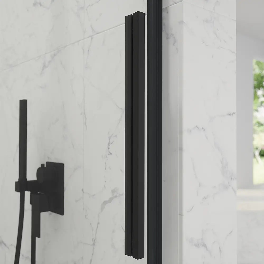 Porta doccia 130cm apertura scorrevole profili nero opaco vetro 8mm trasparente h195 | Creta