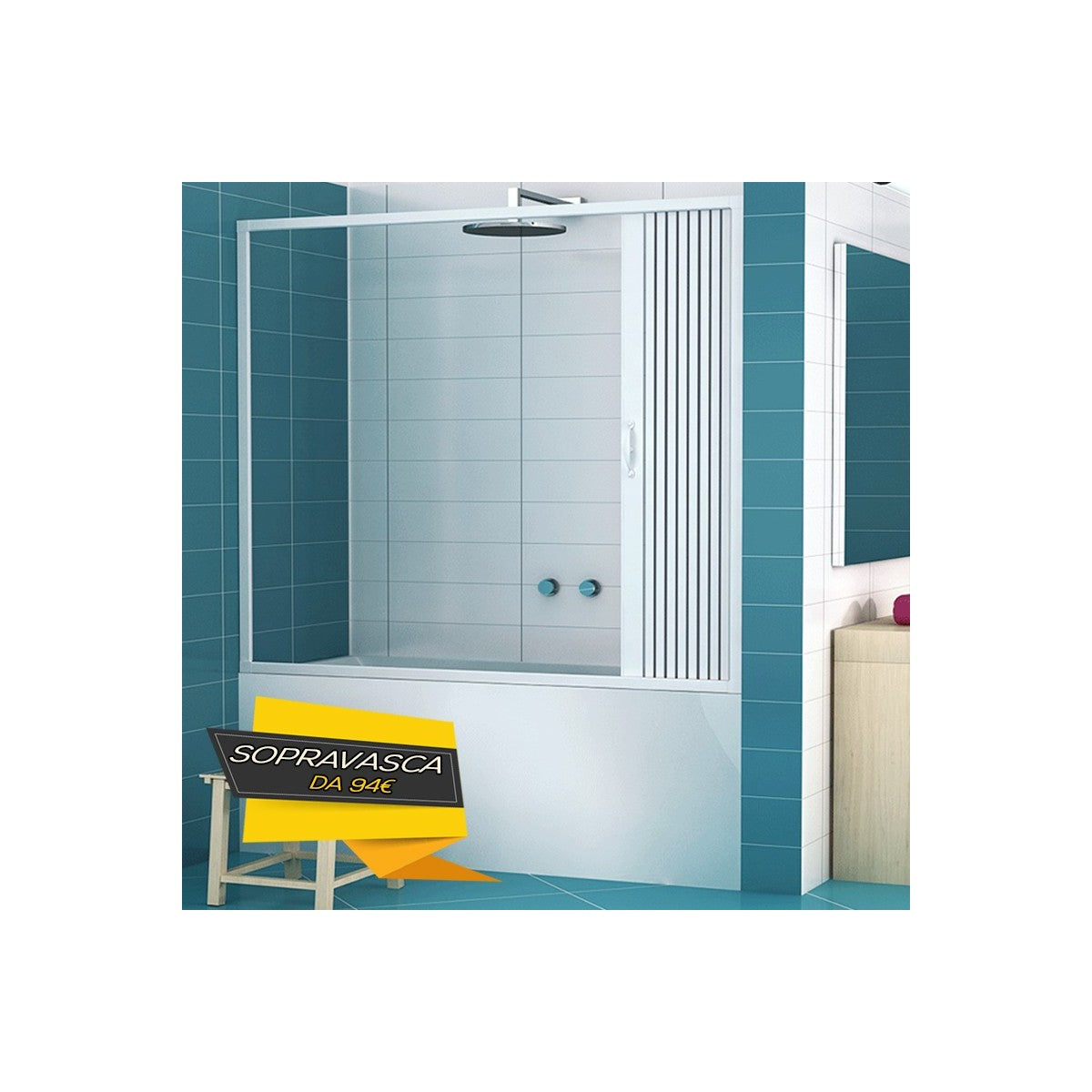 Sopra vasca a soffietto in pvc ad anta singola, apertura laterale, misura 150