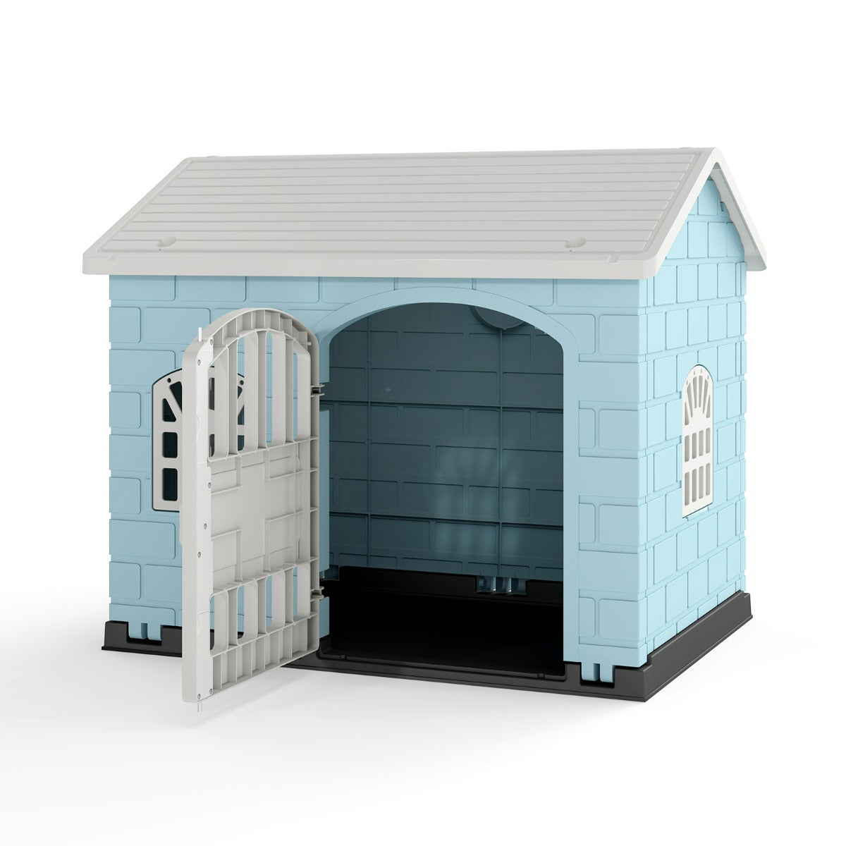 Cuccia per cani 75 x 58 x 65 cm riparo per interni ed esterni porta chiudibile a chiave 3 finestre PP blu resistente 20_0012924