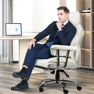 Sedia ufficio con rotelle - RATTANTREE - Poltrona presidenziale con Poggiapiedi Retrattile - Bianco