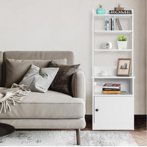 Comodino a 6 livelli con multipresa ripiani regolabili e anta-Mobiletto multiuso in legno con libreria Bianco