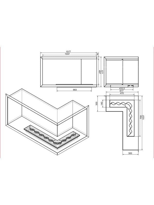 NILLA CORN - Biocamino angolare caminetto a bioetanolo da incasso. Apertura Destra -  Capienza Bruciatore 15,4L