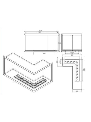 NILLA CORN - Biocamino angolare caminetto a bioetanolo da incasso. Apertura Destra -  Capienza Bruciatore 15,4L