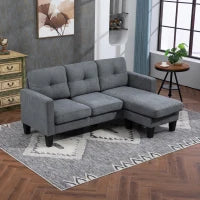 Divano ad Angolo 3 Posti, Chaise Longue Reversibile Sinistra o Destra, Soggiorno, Grande Comfort, Schienale Trapuntato, Grigio