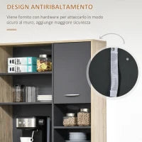 Mobile Cucina Credenza Moderna Salvaspazio con 2 armadietti 3 cassetti 3 ripiani Legno 90 x 39 x 169cm colore Grigio Rovere Chiaro