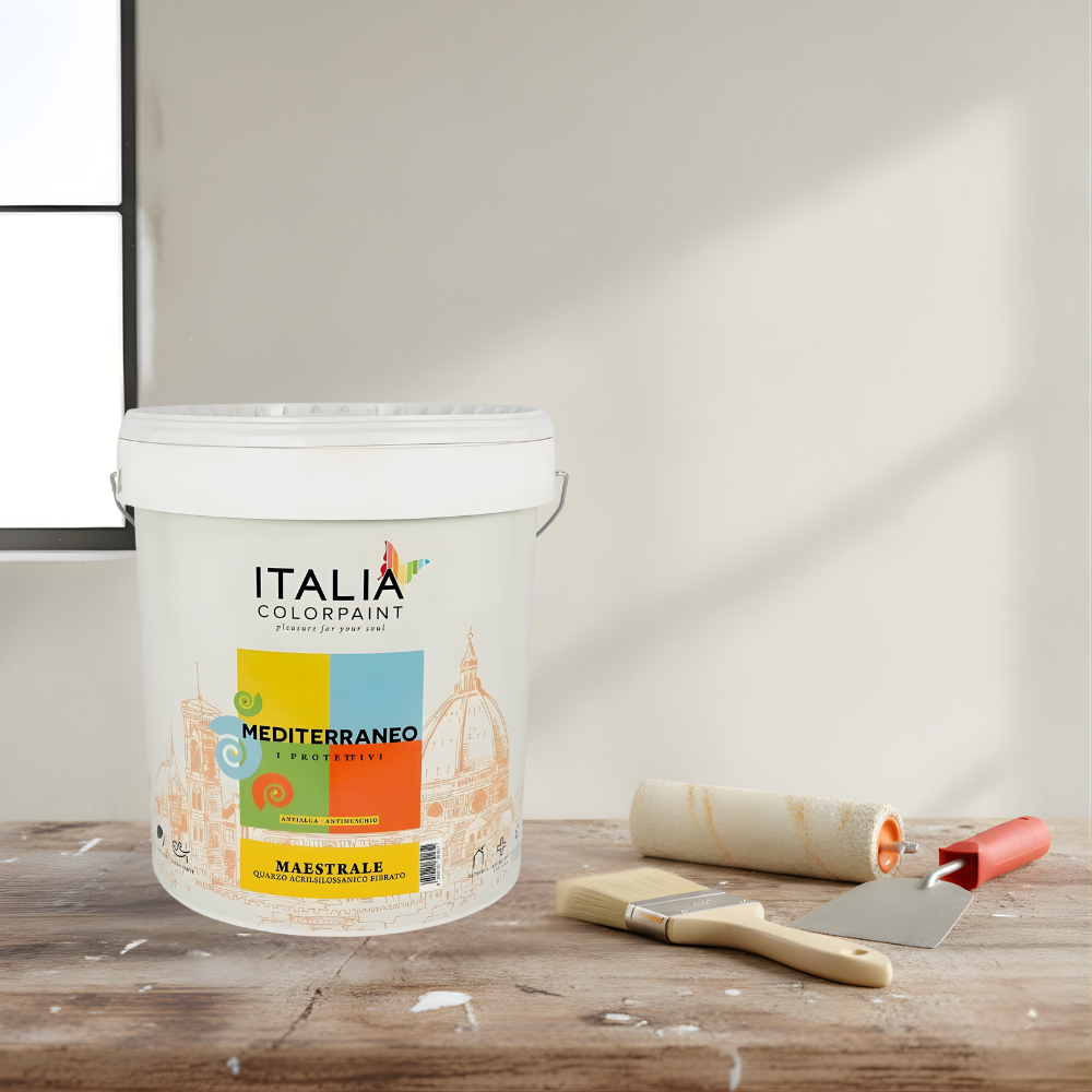 Idropittura quarzo acrilsilossanico fibrato mediterraneo maestrale bianco *** formato 14 lt, confezione 1