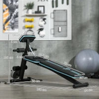 Panca Multifunzione Pieghevole con Schienale Regolabile a 7 Livelli, Leg Extension, Cuscinetto ed Elastici, Blu