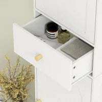 Armadietto Alto da Bagno Stretto con 2 Porte Arco Cassetto e Ripiani Regolabili Moderno 40x29,5x170 cm Bianco