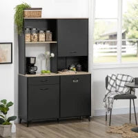Credenza Cucina Alta con 3 porte e ripiano,cassetto, nicchia e ampio piano, Buffet industriale multi-stoccaggio in metallo, nero| Aosom Italy