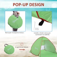 Tenda da Spiaggia Pop Up con Protezione UV 30+ e Borsa di Trasporto, 200x150x119 cm, Verde