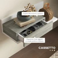 Mobile da Ingresso 2 in 1 con Specchio da Parete 75x3.5x75 cm e Cassetto 75x30.5x20 cm, Grigio e Bianco