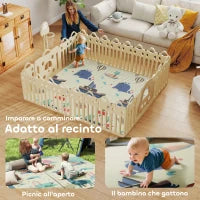 Tappeto per Bambini 0-6 Anni a Tema Animali con Superficie Impermeabile in XPE Multicolore, 196x176x1.5 cm