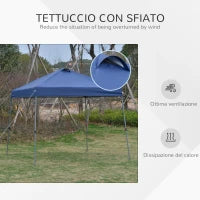 Gazebo Pieghevole 3x3m da Giardino ed Esterno in Metallo e Tessuto Oxford Blu con Borsa da Viaggio e Gambe Regolabile 3 Livelli