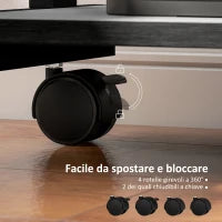 Scrivania PC con Cassetto Scorrevole, 2 Ripiani e 4 Rotelle, in Legno e Metallo, 56x51x79 cm, Nero