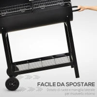 Barbecue in Acciaio con 2 Griglie Indipendenti, 2 Ruote e Ripiano Inferiore | Nero | 90cm x 45cm x 96cm