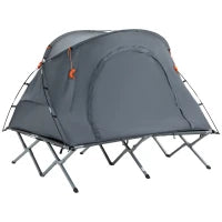Lettino da Campeggio con Tenda Letto Rialzato per 2 Persone, Tenda a Cupola con Materasso Gonfiabile Incluso, Borsa da Trasporto, 200 x 146 x 159 cm, Grigio