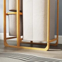 Cestino Portabiancheria in Bambù con 3 Sacchi e Ripiani in Tessuto, 50x32x69.7 cm, color Bambù e Crema