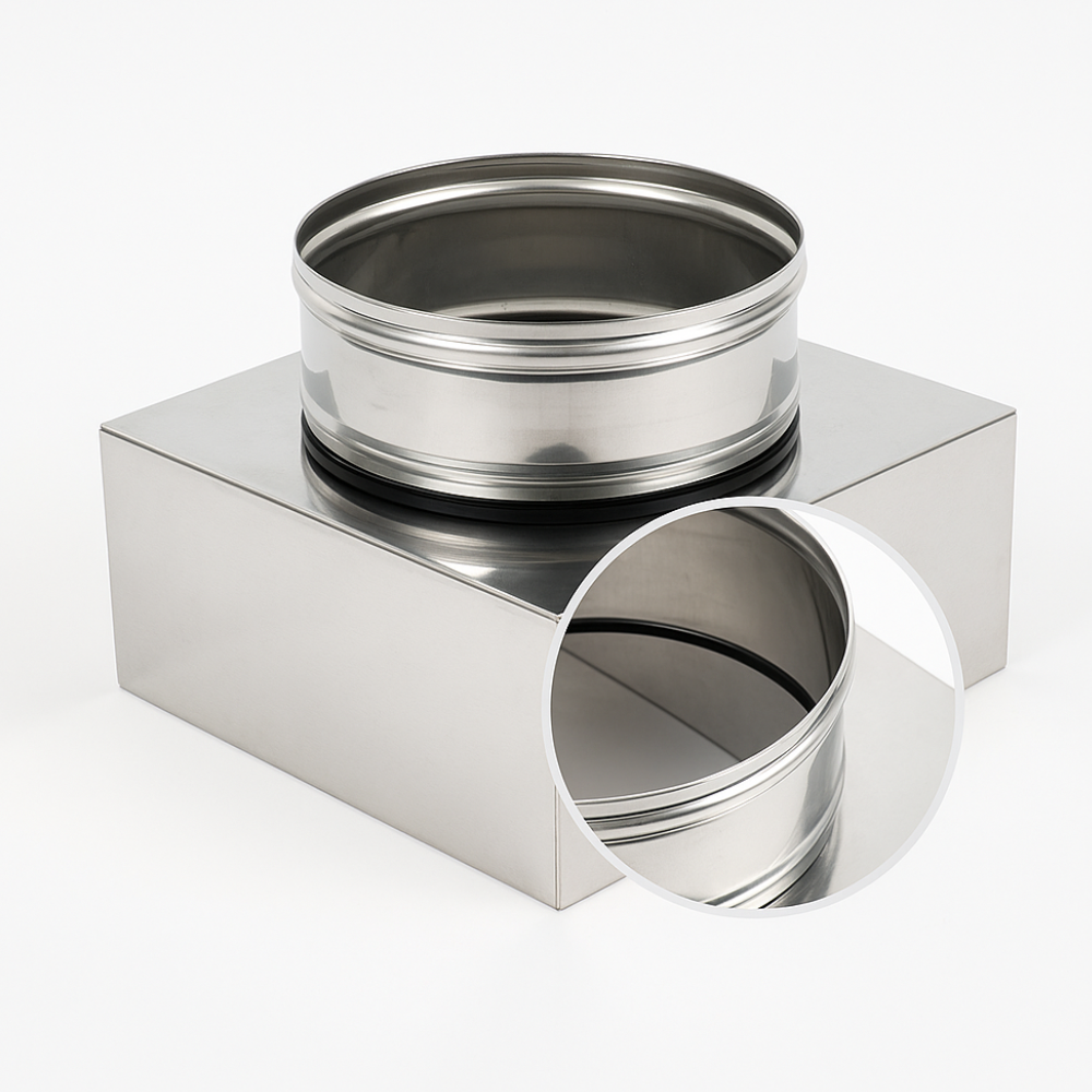 Riduzione quadra tonda 350x350 - Ø 300 mm, acciaio inox sp. 0,5 mm canna fumaria