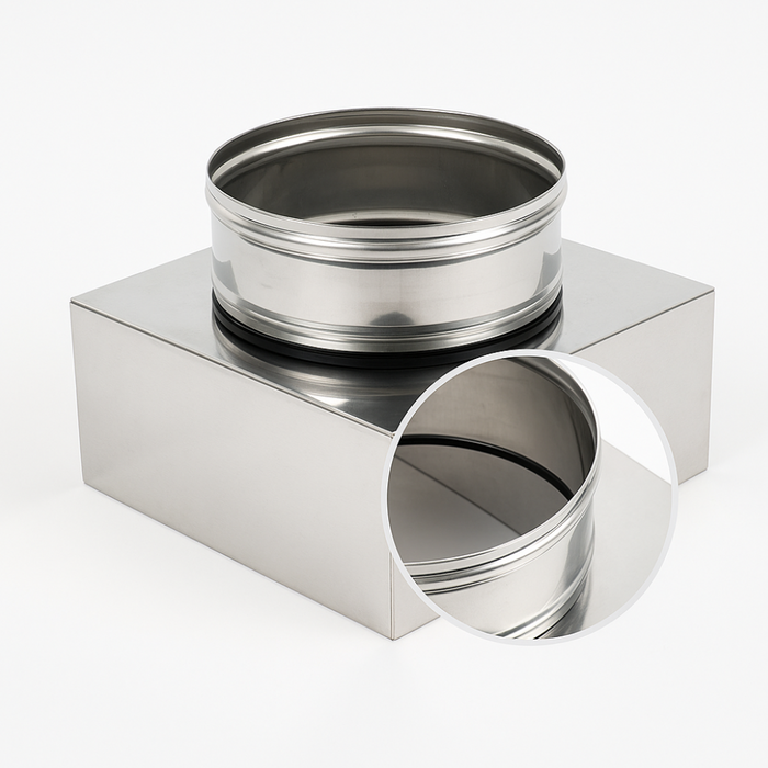 Riduzione quadra tonda 350x350 - Ø 300 mm, acciaio inox sp. 0,5 mm canna fumaria