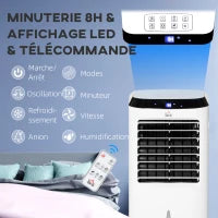 Climatizzatore Raffrescante d'Aria Mobile, Ventilatore Ionizzatore 4 in 1 con Telecomando, Portatile, Silenzioso, Oscillante 60W, Capacità Massima Serbatoio 10L, Ideale Stanze 20 m² Massimo, Bianco e Nero