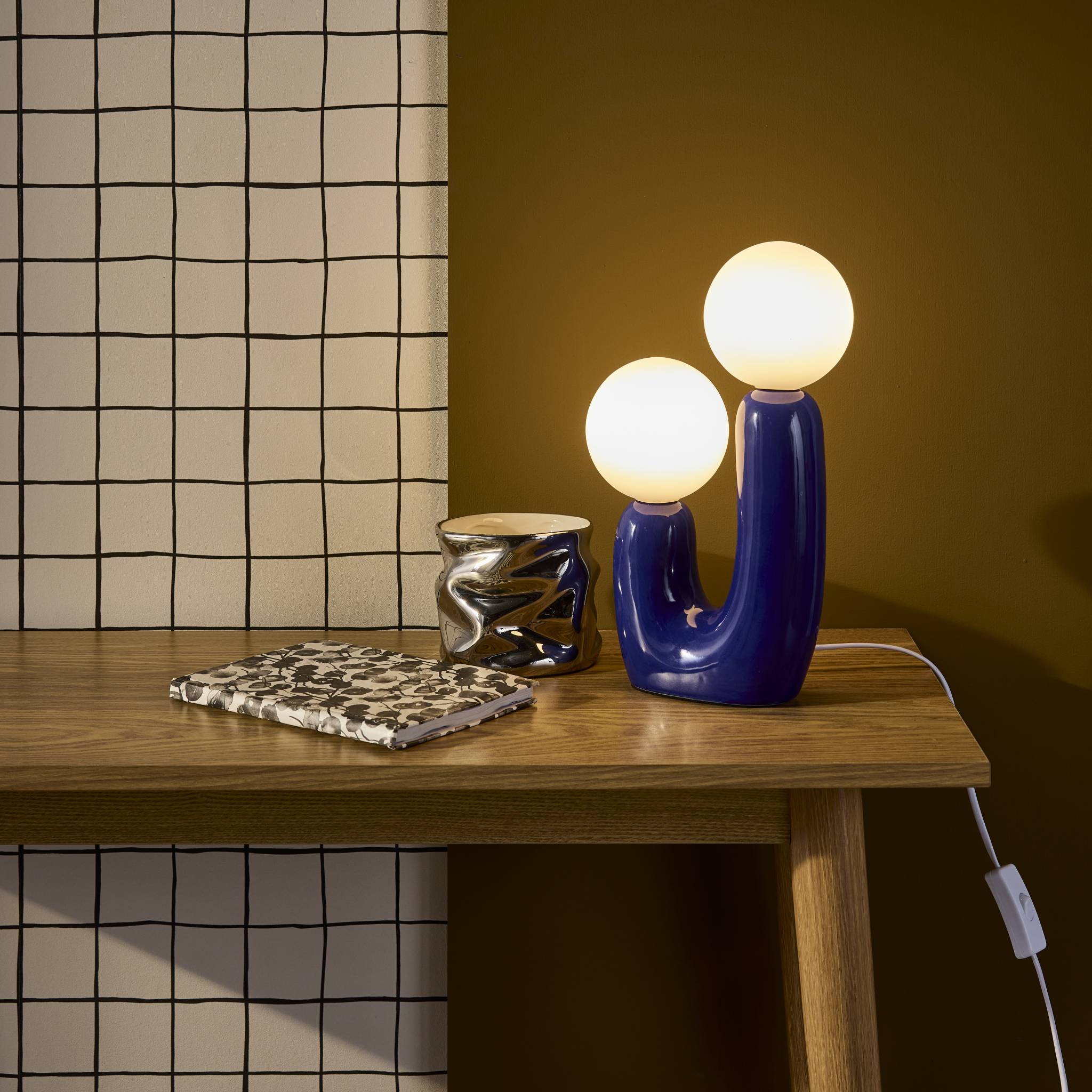 Lampada da tavolo organica ceramica e vetro h 31cm, blu
