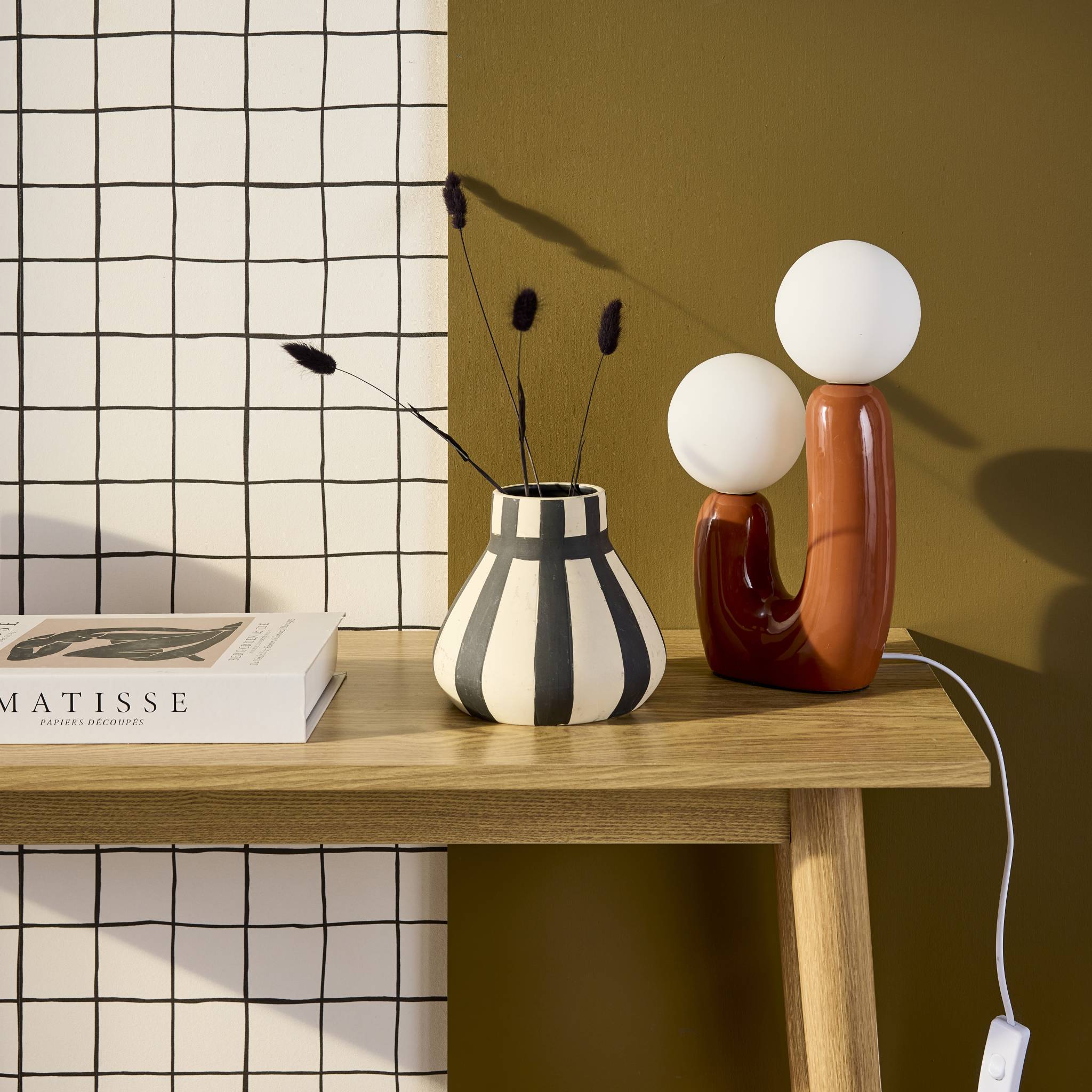 Lampada da tavolo organica ceramica e vetro h 31cm, terracotta