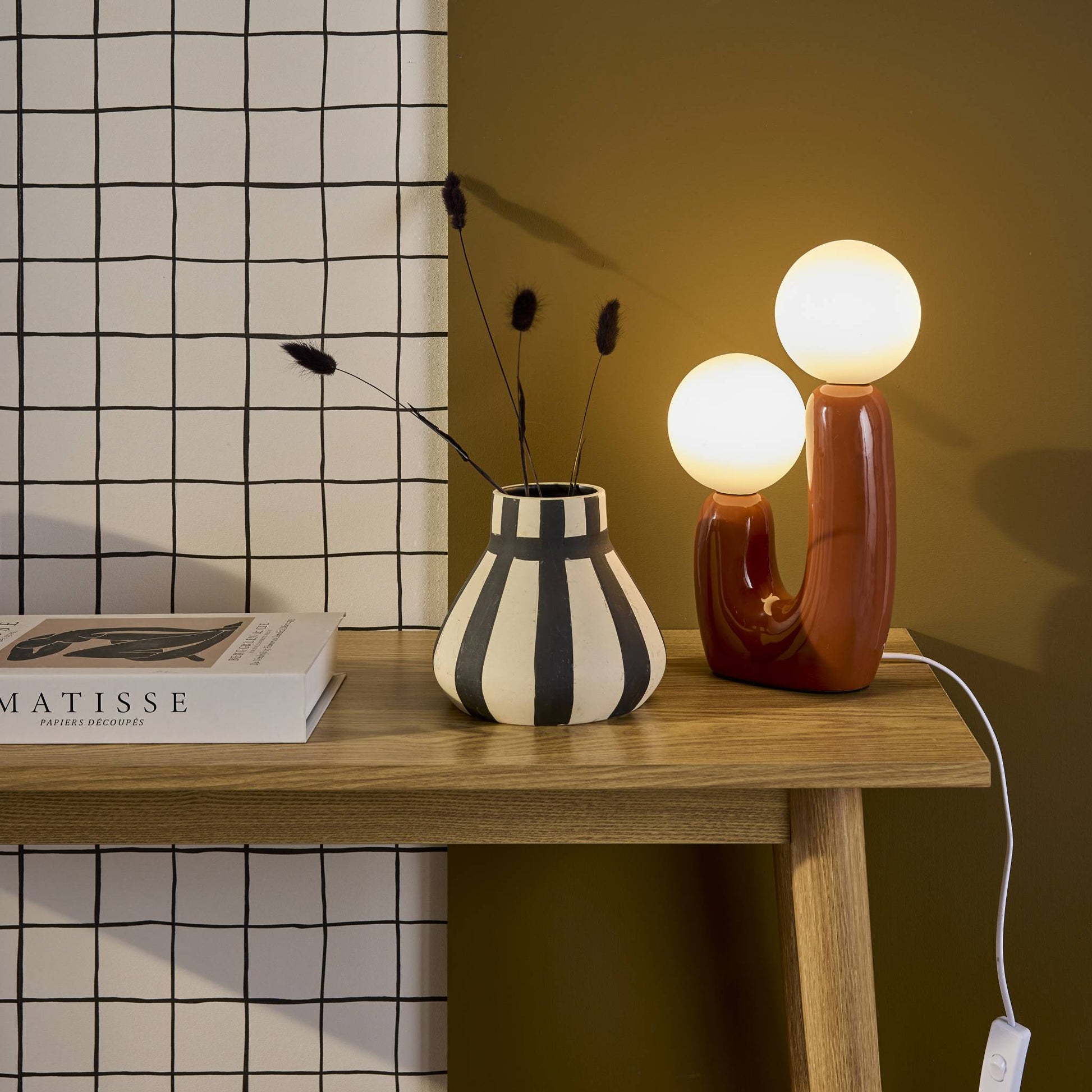 Lampada da tavolo organica ceramica e vetro h 31cm, terracotta
