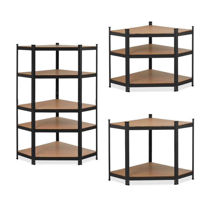 Nook - Scaffale angolare per carichi pesanti in metallo e MDF con 5 ripiani regolabili 180x75x40 cm