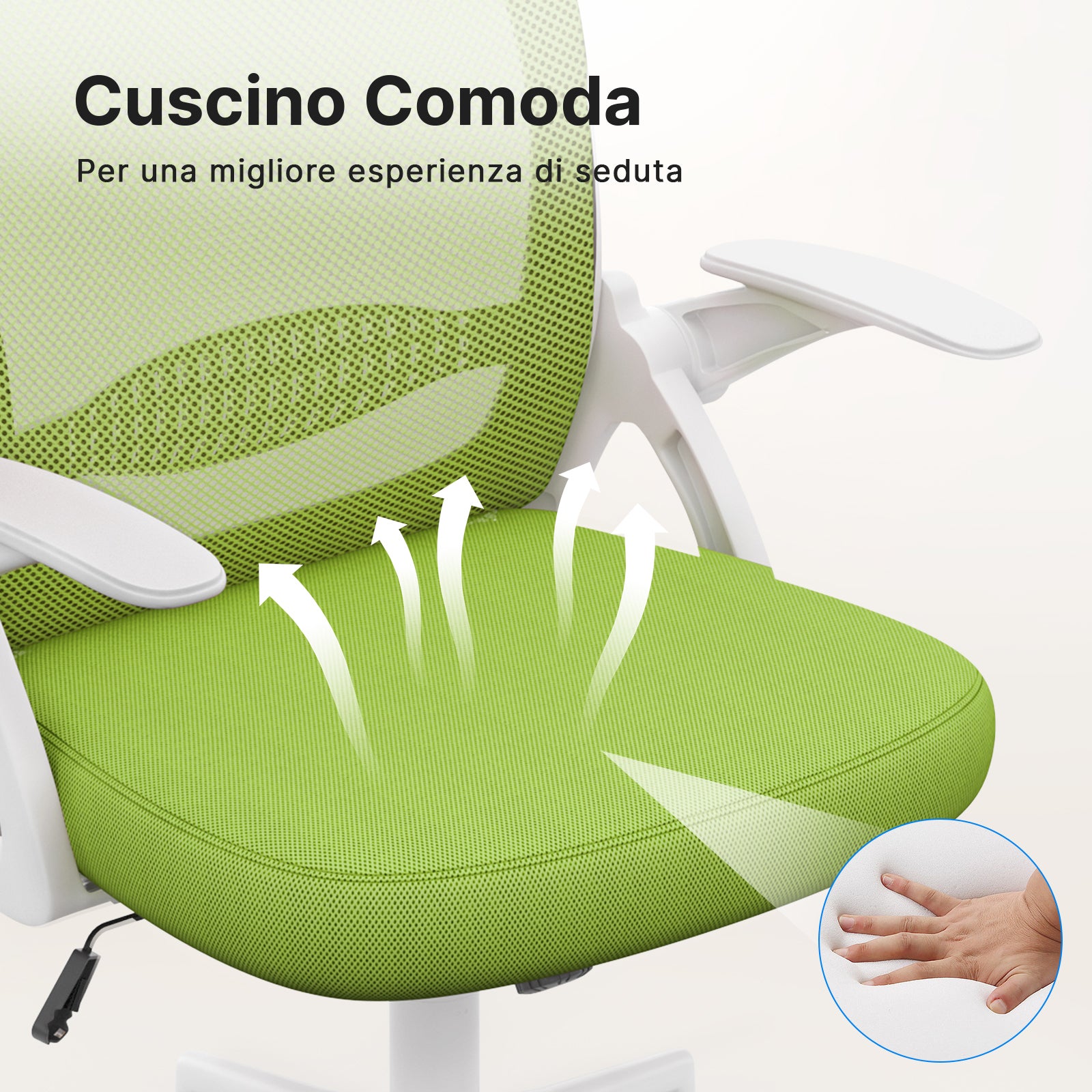Sedia Ufficio con Supporto Lombare - RATTANTREE - Sedia Ufficio da Scrivania ergonomica Braccioli 90° Regolabile - Verde