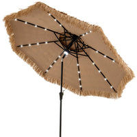 Ombrellone da spiaggia in stile hawaiano con luce centrale per giardino, Ombrellone di paglia hula solare Naturale+Nero-Ombrelloni