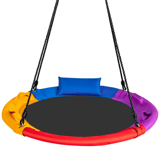 Altalena rotonda a nido d'uccello diametro 100 cm per bambini con cuscino e maniglia regolabile in altezza 100-180 cm portata max 150 kg 20_0005561
